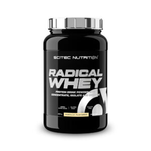 Radical Whey Baunilha 1kg Scitec Nutrition, proteína whey em pó com concentrado e isolado de soro de leite, creatina e aminoácidos.