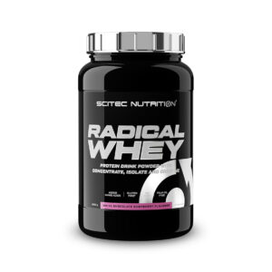 Radical Whey Chocolate Branco e Framboesa 1kg Scitec Nutrition, proteína whey em pó com concentrado e isolado de soro de leite, aminoácidos e creatina.