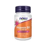 Vitamina D3 2000UI 30 Cápsulas Now Foods em embalagem branca com tampa laranja.