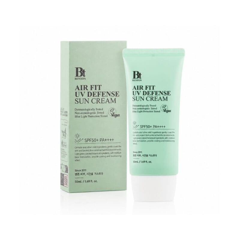 Protetor Solar Air Fit UV Defense SPF50+ 50ml Benton com centella asiática e textura leve sem efeito esbranquiçado