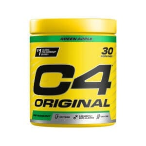C4 Original Pre-Workout Cellucor, suplemento pré-treino em pó com sabor a maçã verde, em embalagem de 204 g.