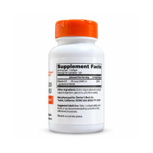 Vitamina D3 2000 UI 180 cápsulas da Doctor's Best, suplemento alimentar com vitamina D3 para complementar a ingestão diária.