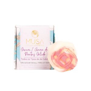 Sérum de Pontas Sólido 20gr Musa Natural Cosmetics, cuidado capilar em formato sólido para nutrir e suavizar as pontas do cabelo.
