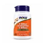 Acidophilus Bifidus 8 Billion 60 cápsulas da NOW Foods, suplemento probiótico com Lactobacillus acidophilus e Bifidobacterium lactis.