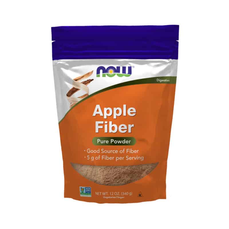 Apple Fiber Powder 340 g Now Foods, fibra de maçã em pó com 5 g de fibra por dose.