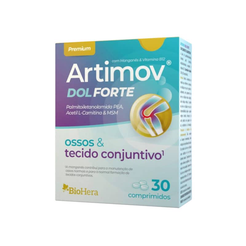 Artimov Dol-Forte 30 Comprimidos BioHera, suplemento alimentar com palmitoiletanolamida, acetil L-carnitina, MSM, manganês e vitamina B12.