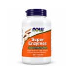 Super Enzymes 180 cápsulas da NOW Foods, suplemento alimentar com enzimas digestivas como bromelaína, papaína, pancreatina e pepsina.