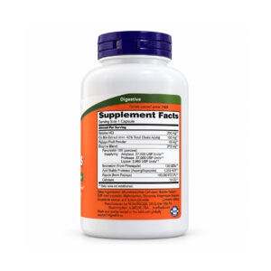 Super Enzymes 180 cápsulas da NOW Foods, suplemento alimentar com enzimas digestivas como bromelaína, papaína, pancreatina e pepsina.