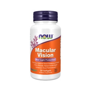 Macular Vision 50 Cápsulas Now Foods, suplemento com luteína, zeaxantina, meso-zeaxantina e ómega-3.