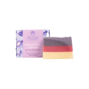 Sabonete de Leite de Cabra e Lavanda 125gr Musa Natural Cosmetics, sabonete sólido para uma limpeza suave e cuidada da pele.