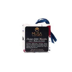 Shampoo Sólido Masculino 2 em 1 Barba e Cabelo 50gr Musa para cuidado prático da barba e do cabelo.