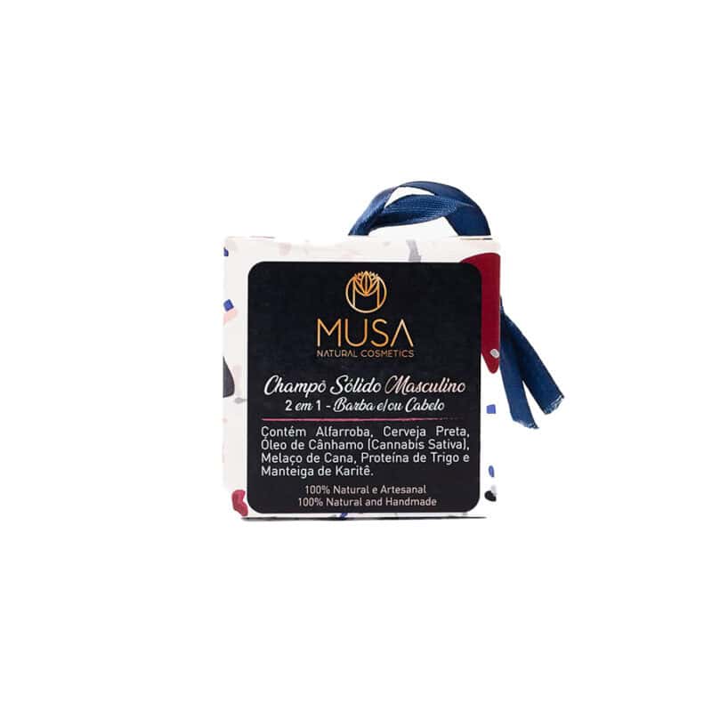 Shampoo Sólido Masculino 2 em 1 Barba e Cabelo 50gr Musa para cuidado prático da barba e do cabelo.