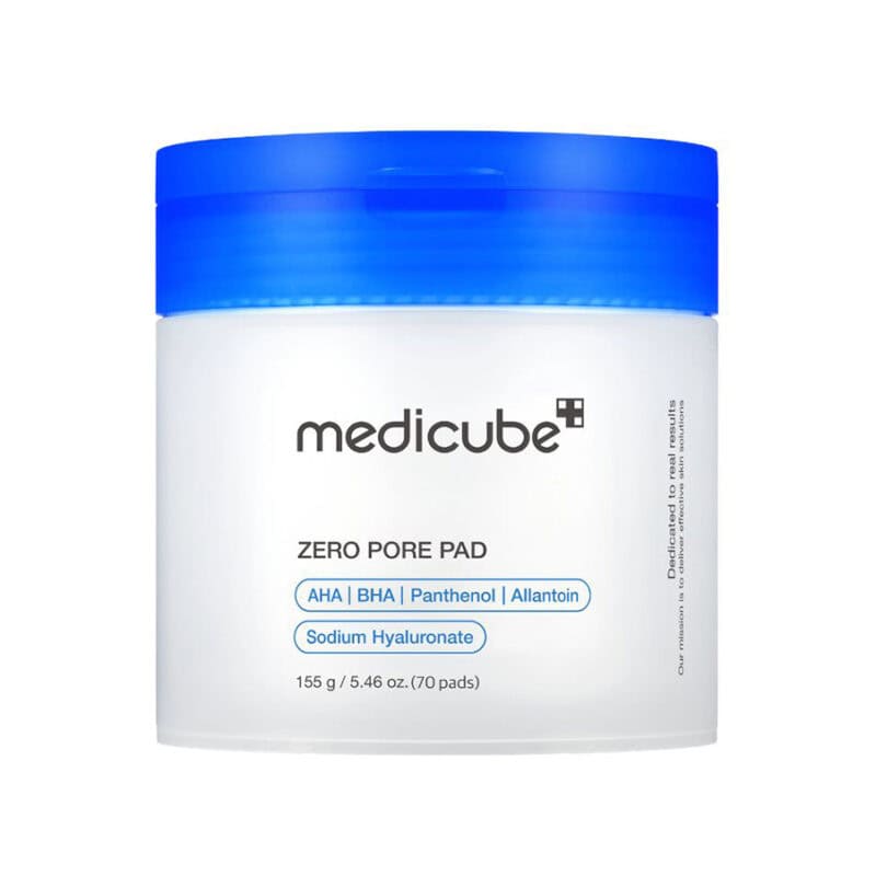 Zero Pore Pad Medicube, discos esfoliantes faciais com AHA e BHA em embalagem de 155 g.