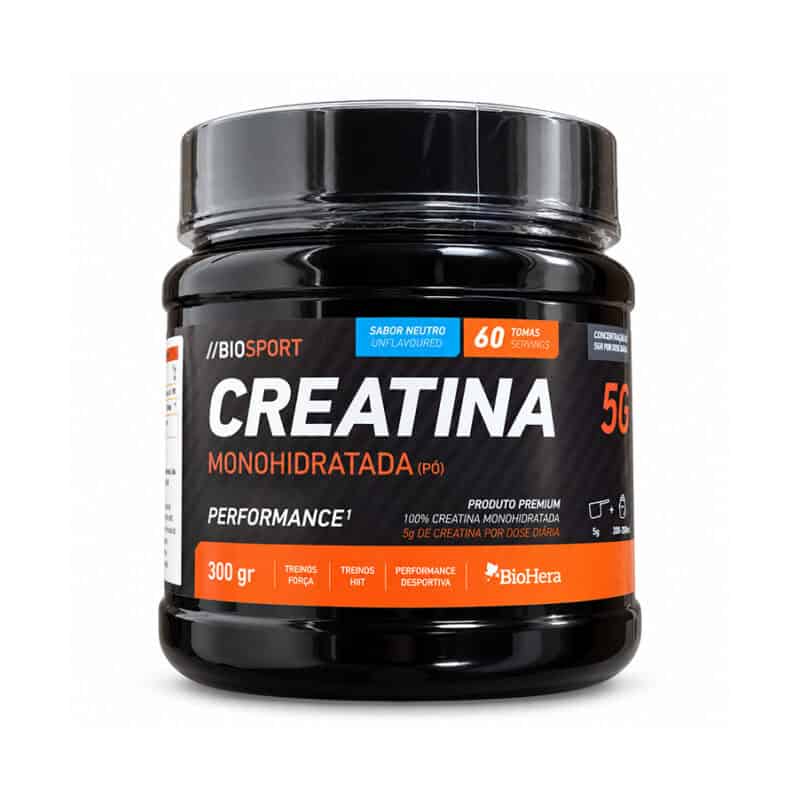 Biosport Creatina Monohidratada BioHera, suplemento alimentar em pó, em embalagem de 300 g.