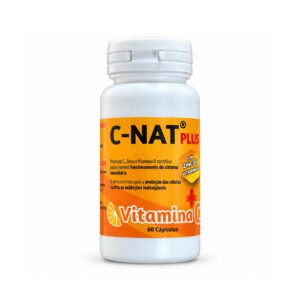 C-Nat Plus Natiris, suplemento alimentar com vitaminas C e D3 e zinco, em embalagem de 60 cápsulas.