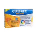 Cerebrum Dual Action Natiris, suplemento alimentar com colina, coenzima Q10, vitaminas e minerais, em embalagem de 20 ampolas.