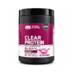 Clear Protein Blackcurrant Dark Berry Optimum Nutrition, proteína isolada do soro de leite em pó, em embalagem de 240 g.