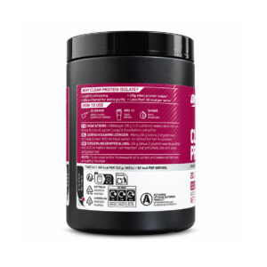 Clear Protein Blackcurrant Dark Berry Optimum Nutrition, proteína isolada do soro de leite em pó, em embalagem de 240 g.