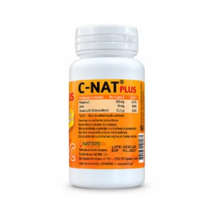 C-Nat Plus Natiris, suplemento alimentar com vitaminas C e D3 e zinco, em embalagem de 60 cápsulas.