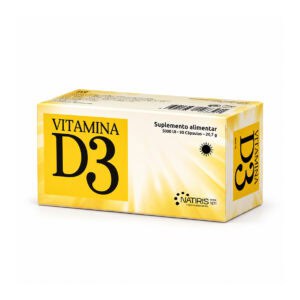 Vitamina D3 1000 UI Natiris, suplemento alimentar em embalagem de 90 cápsulas de gelatina mole.